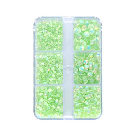 Mixed Sizes 6 Grid Box Mocha Opal Lt Green Glass FlatBack Rhinestones For Nail Art WholesaleRhinestone Hauptbild