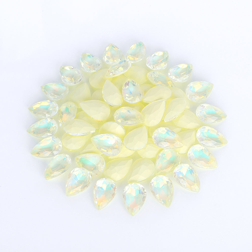 Light Yellow AM Drop Shape Glass Pointed Back Fancy Rhinestones