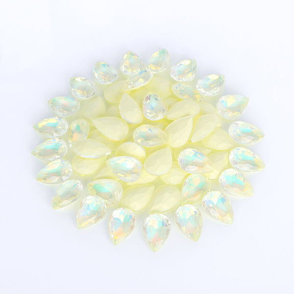 Light Yellow AM Drop Shape Glass Pointed Back Fancy Rhinestones WholesaleRhinestone
