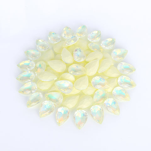 Light Yellow AM Drop Shape Glass Pointed Back Fancy Rhinestones