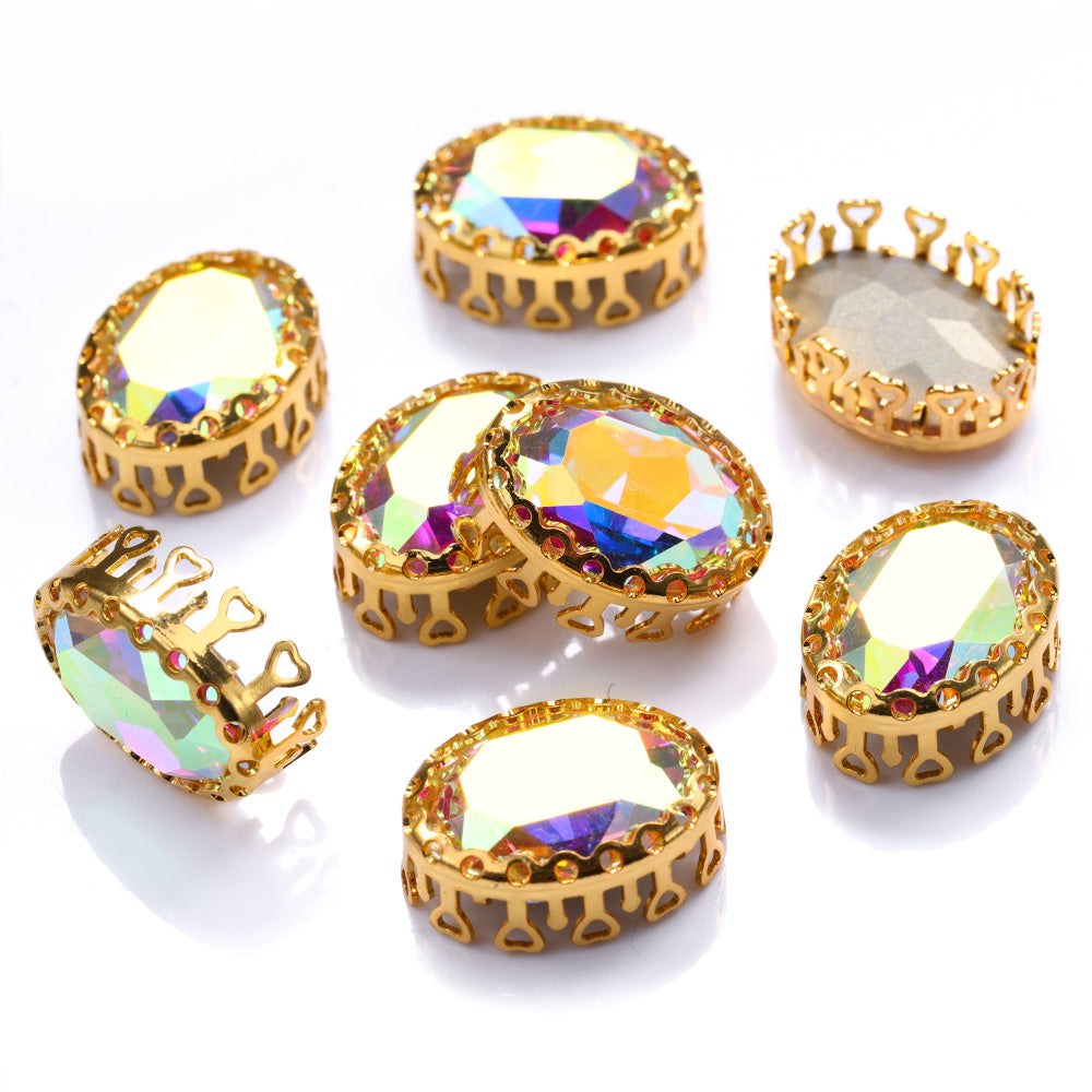 Crystal AB Oval Shape High-Quality Glass Sew-on Nest Hollow Claw Rhinestones WholesaleRhinestone