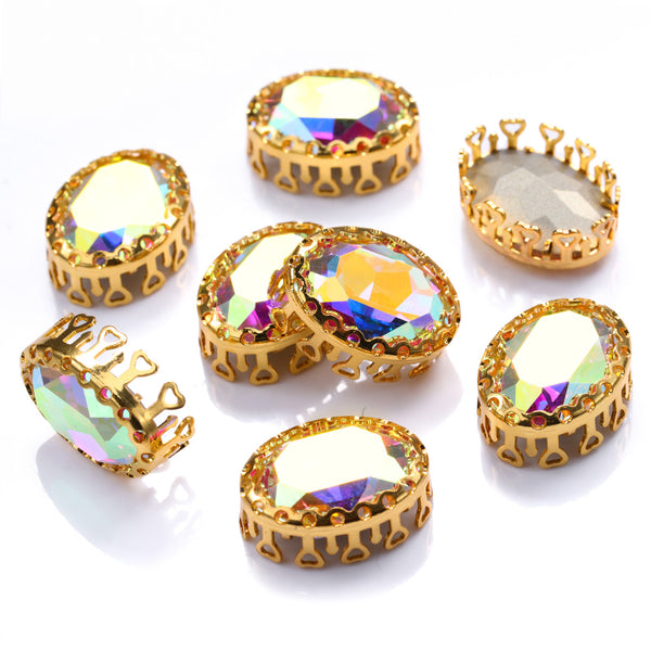 Crystal AB Oval Shape High-Quality Glass Sew-on Nest Hollow Claw Rhinestones WholesaleRhinestone