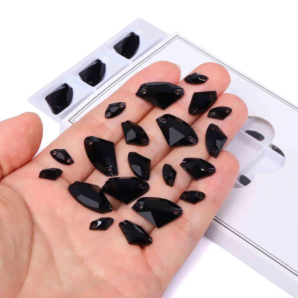 Mixed Sizes Jet Galactic Shape High Quality Glass Sew-on Rhinestones