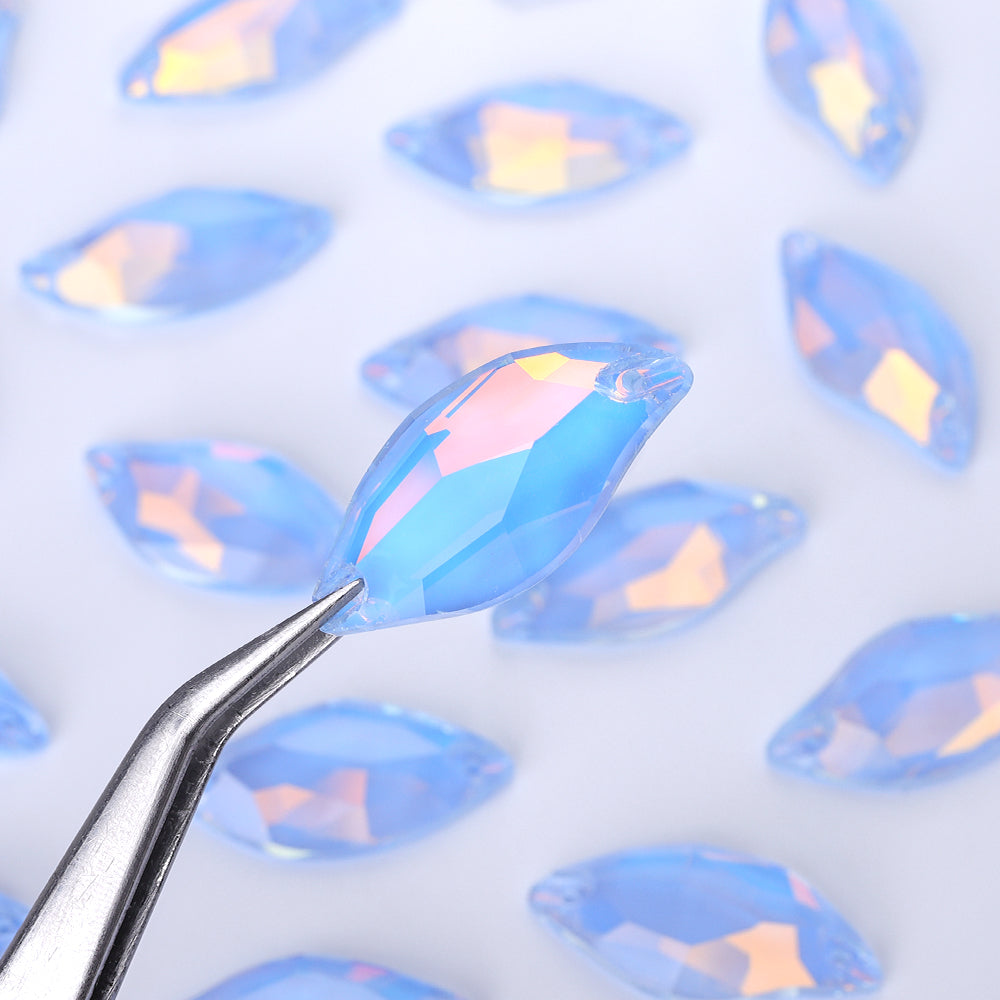 Light Sapphire AM Diamond Leaf Shape High Quality Glass Sew-on Rhinestones WholesaleRhinestone