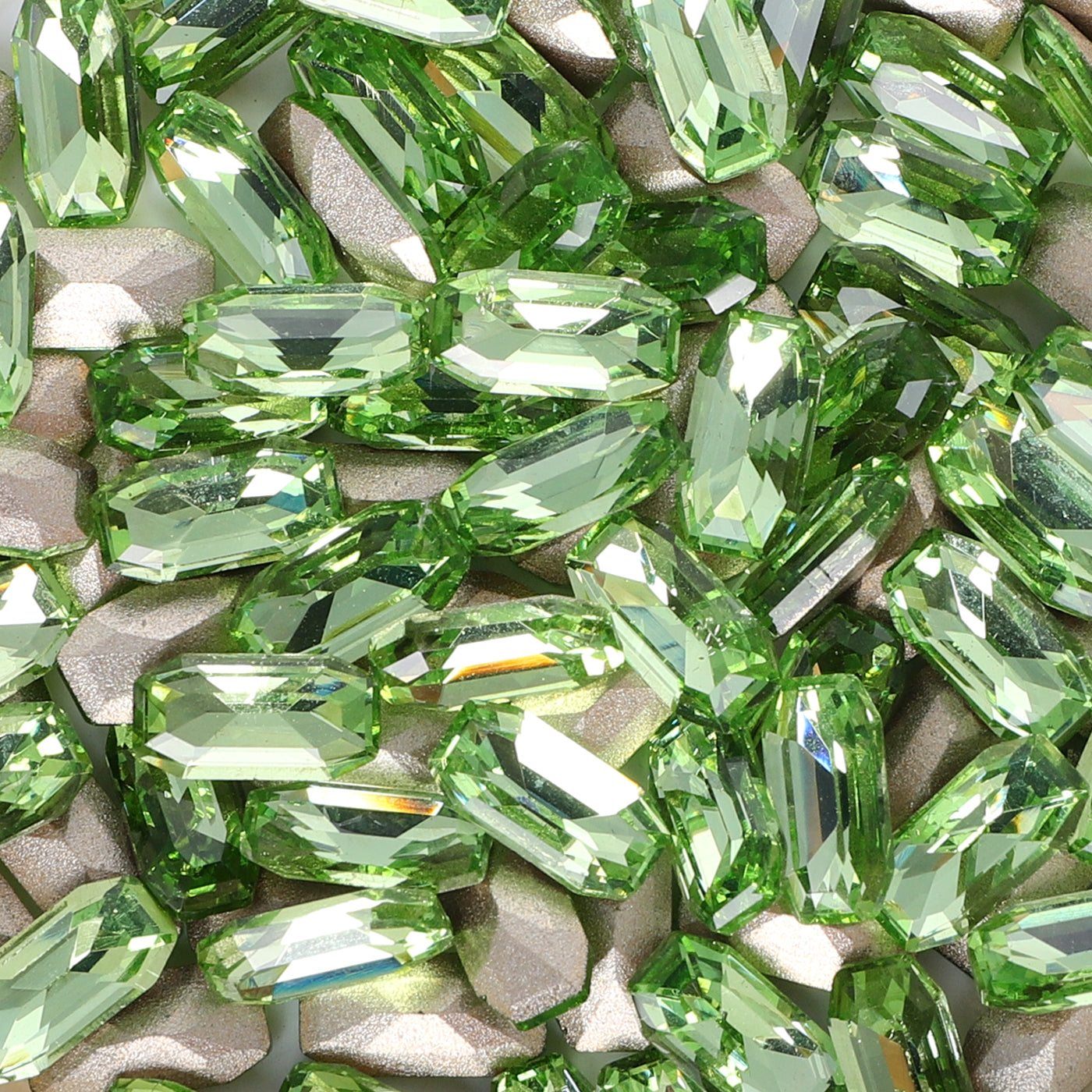 Light Apple Green Elongated Imperial Shape Glass Pointed Back Fancy Rhinestones