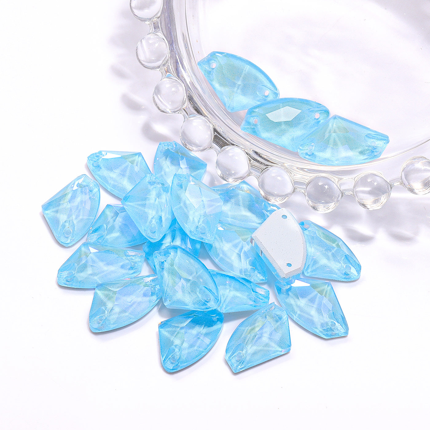 Electric Neon Aquamarine Galactic Shape High Quality Glass Sew-on Rhinestones WholesaleRhinestone
