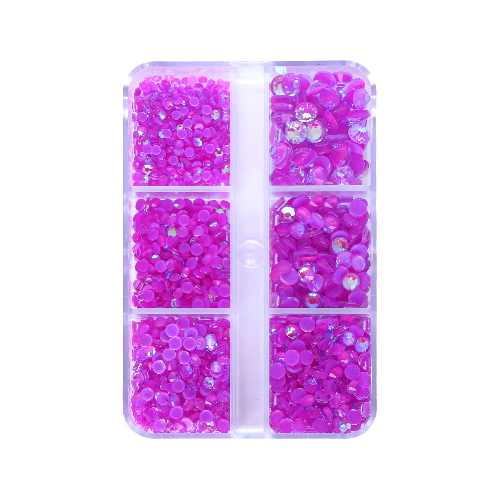 Mixed Sizes 6 Grid Box Mocha Shimmer Dk Purple Glass FlatBack Rhinestones For Nail Art