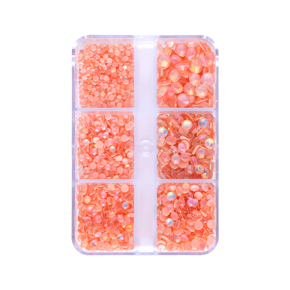 Mixed Sizes 6 Grid Box Mocha Opal Coral Reef Glass FlatBack Rhinestones For Nail Art WholesaleRhinestone Image principale du produit