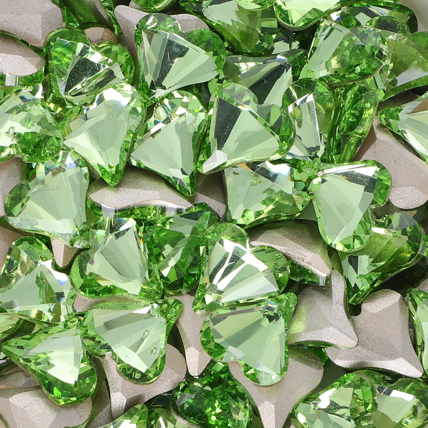 Sweet Heart Shape Apple Green Glass Pointed Back Fancy Rhinestones
