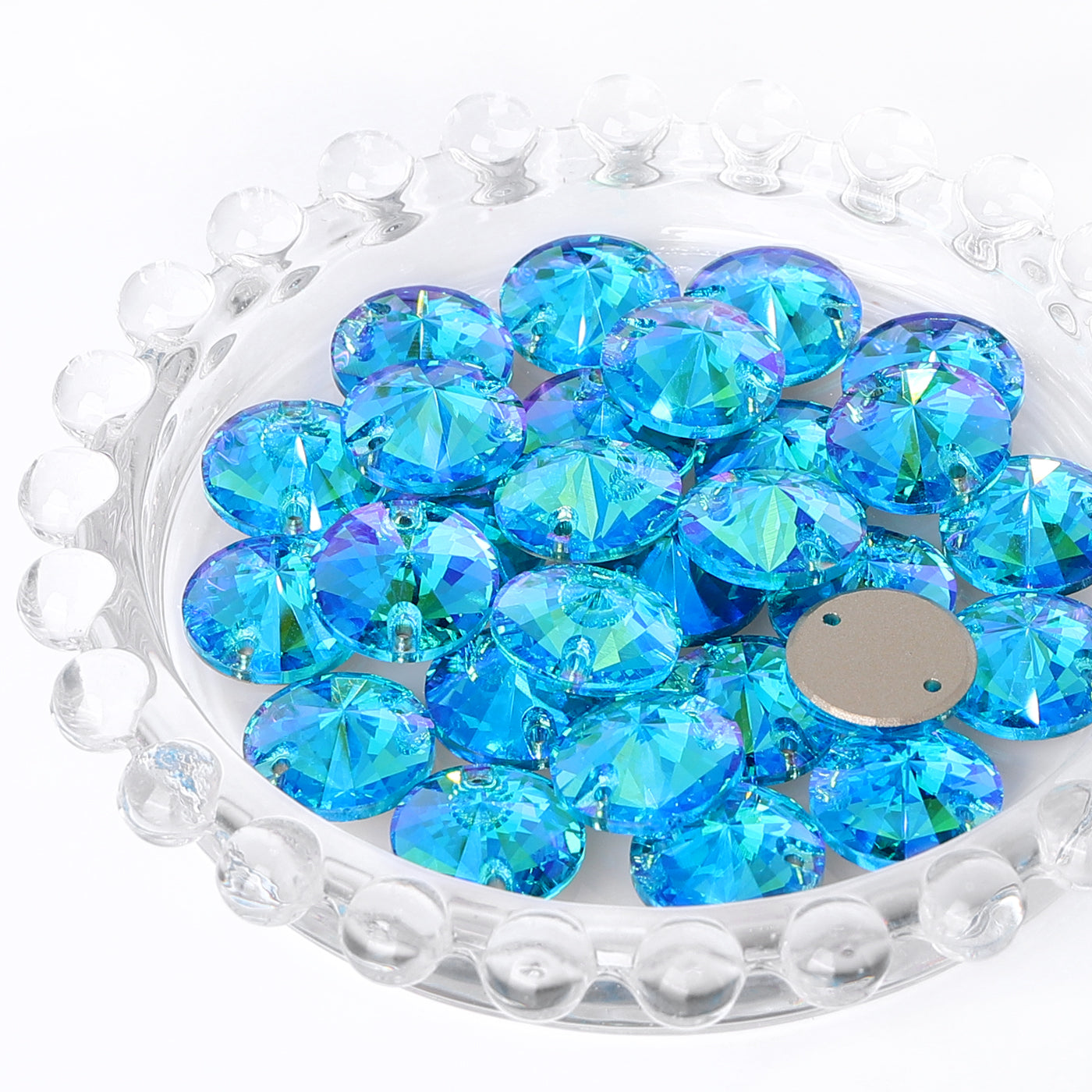 Aquamarine Shimmer Rivoli Shape High Quality Glass Sew-on Rhinestones