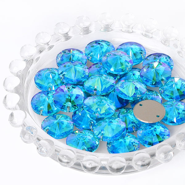 Aquamarine Shimmer Rivoli Shape High Quality Glass Sew-on Rhinestones WholesaleRhinestone