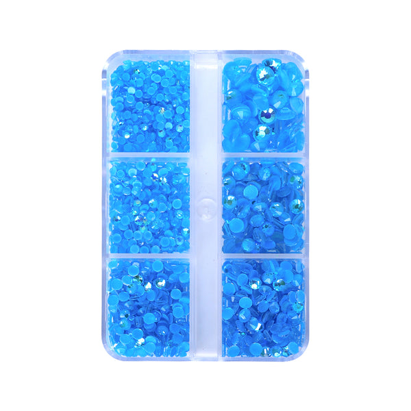 Mixed Sizes 6 Grid Box Mocha Shimmer Dk Blue Glass FlatBack Rhinestones For Nail Art WholesaleRhinestone