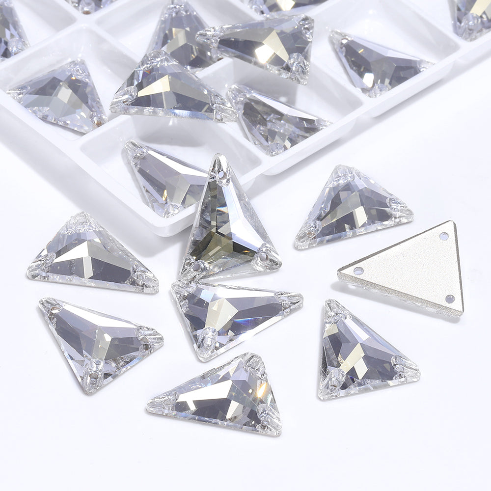 Slim Triangle Shape Silver Shade High Quality Glass Sew-on Rhinestones