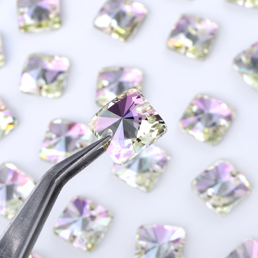 Luminous Green Rivoli Square Shape High Quality Glass Sew-on Rhinestones WholesaleRhinestone