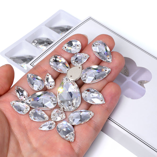Mixed Sizes Crystal Drop Shape High Quality Glass Sew-on Rhinestones WholesaleRhinestone