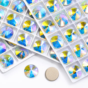 Crystal AB Rivoli Shape High Quality Glass Beveled Flat Back Rhinestones WholesaleRhinestone