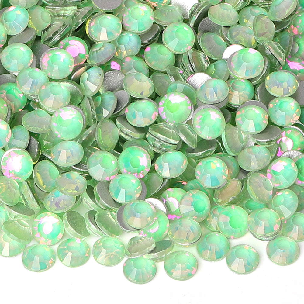Kristallgrüner Opalglas Flachback -Strass Silber Rücken