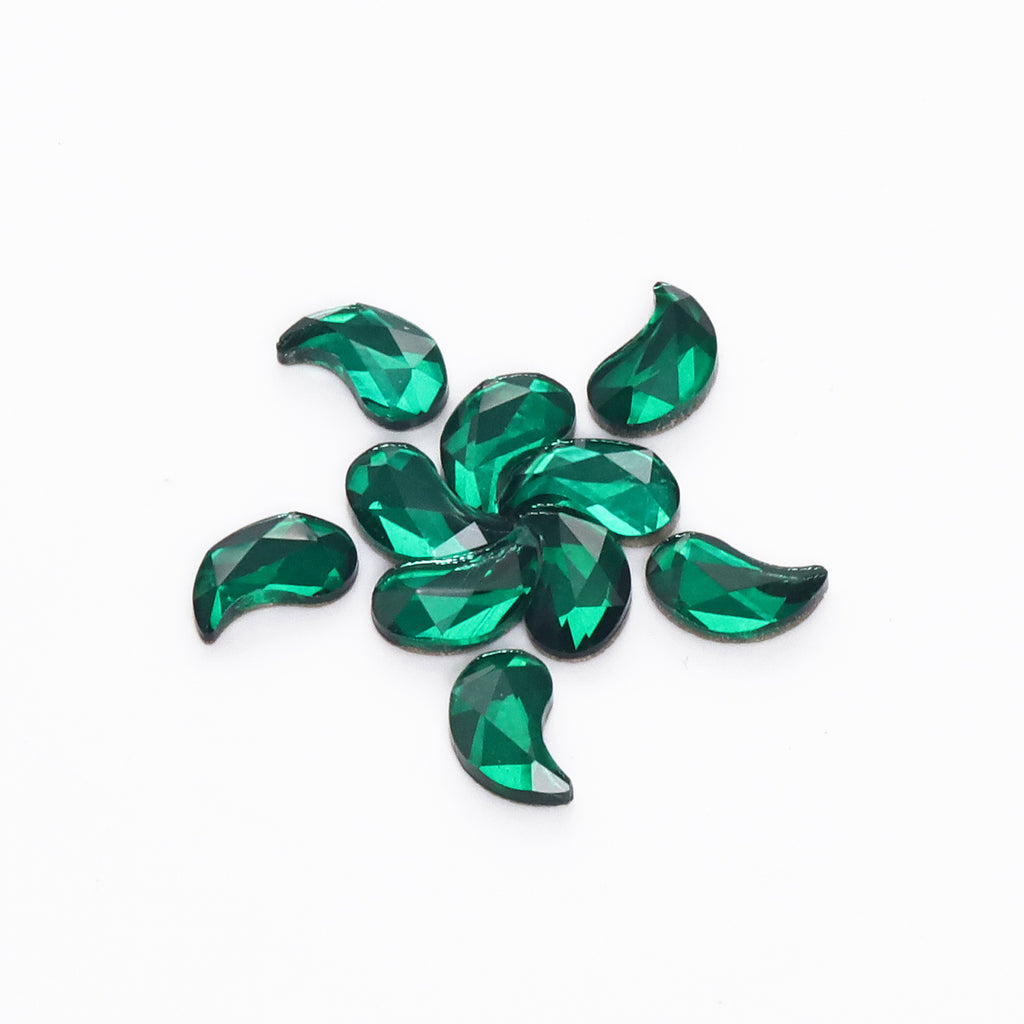Comma Shape Dark Green Flat Back Fancy Rhinestones WholesaleRhinestone