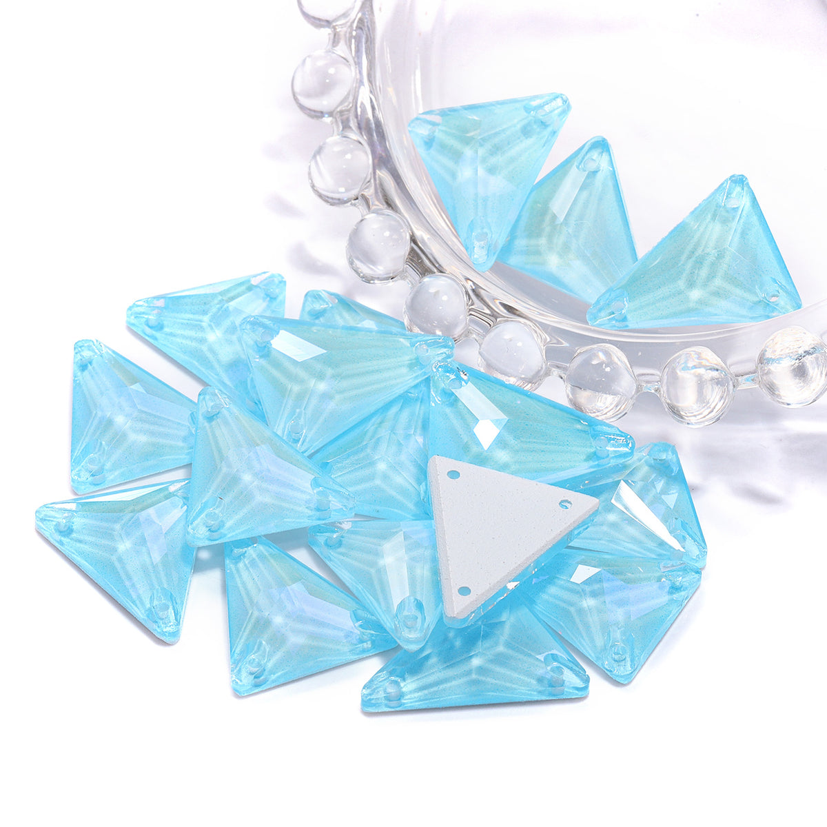 Electric Neon Aquamarine Slim Triangle Shape High Quality Glass Sew-on Rhinestones WholesaleRhinestone