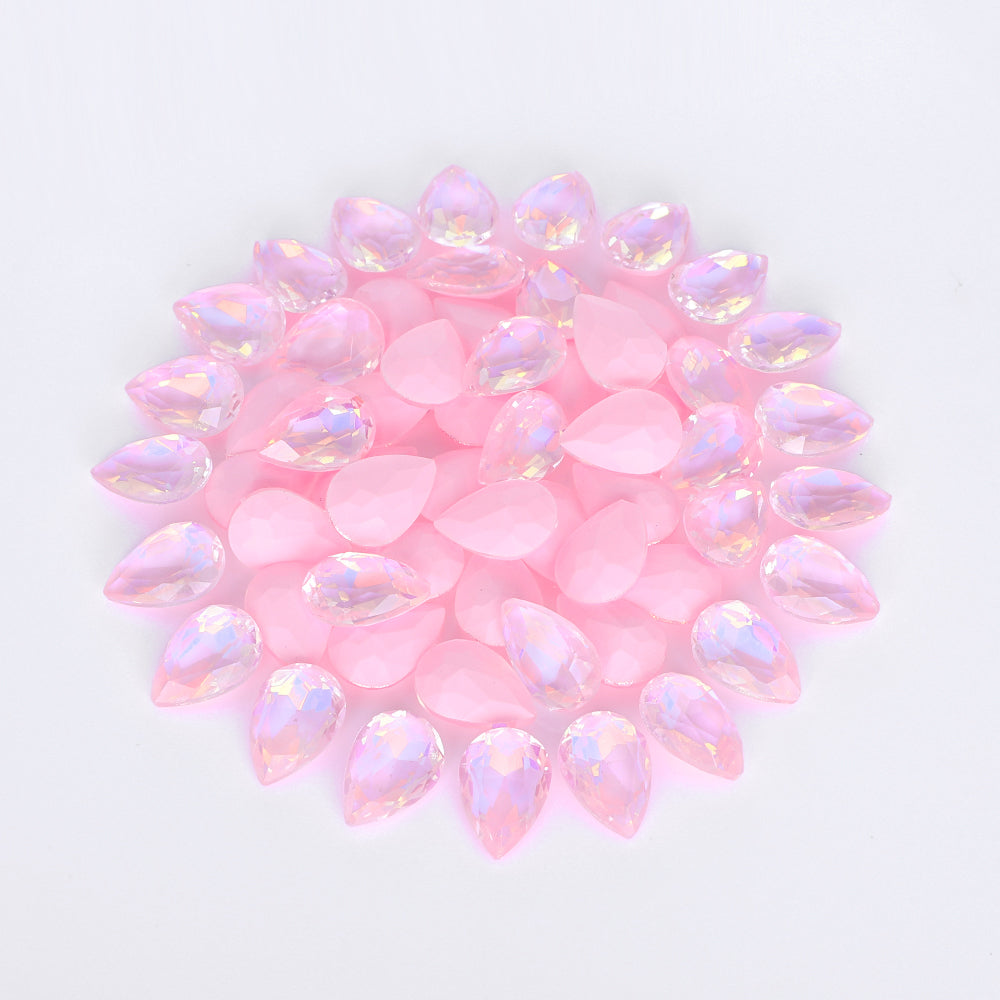 Light Pink AM Drop Shape Glass Pointed Back Fancy Rhinestones