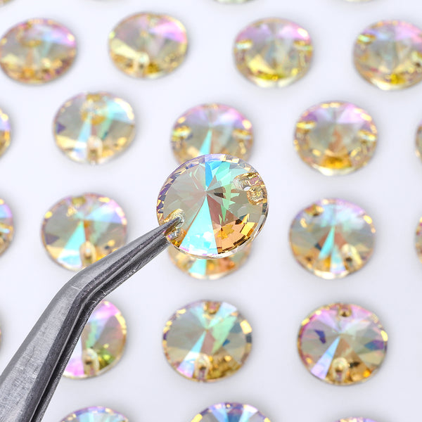 Luminous Green Rivoli  Shape High Quality Glass Sew-on Rhinestones WholesaleRhinestone