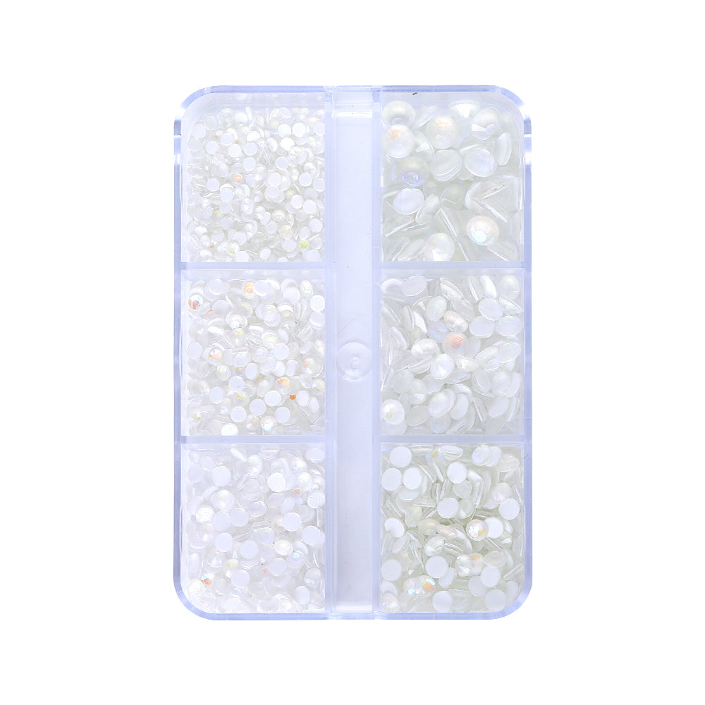 Mixed Sizes 6 Grid Box Mocha SS White Glass FlatBack Rhinestones For Nail Art WholesaleRhinestone Hoofdafbeelding