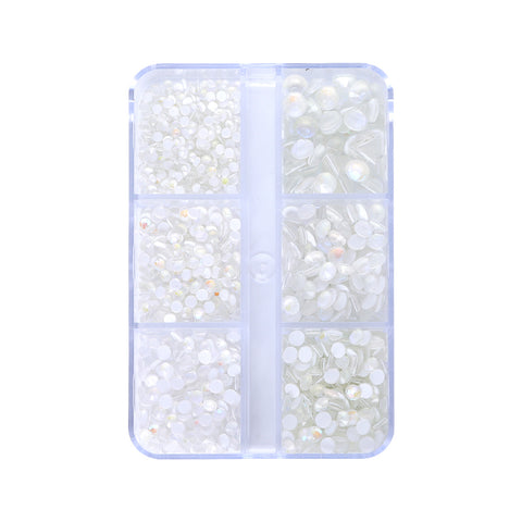 Mixed Sizes 6 Grid Box Mocha SS White Glass FlatBack Rhinestones For Nail Art WholesaleRhinestone Hauptbild