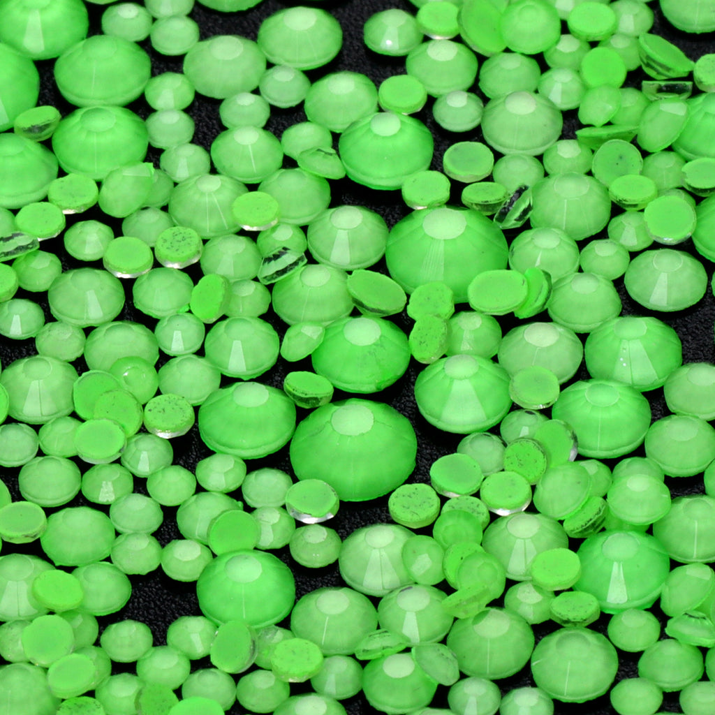 Mixed Sizes Neon Apple Green Glass Flat Back Rhinestones For Nail Art WholesaleRhinestone