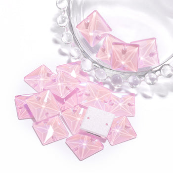 Electric Neon Light Rose Square Form Høj kvalitet Glas Sew-on Rhinestones