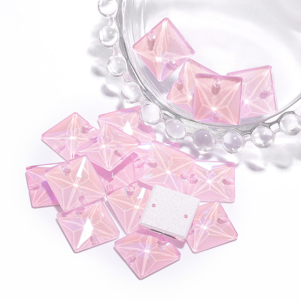Electric Neon Light Rose Square Shape High Quality Glass Sew-on Rhinestones