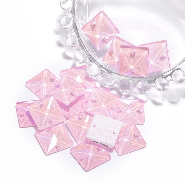 Electric Neon Light Rose Square Shape High Quality Glass Sew-on Rhinestones