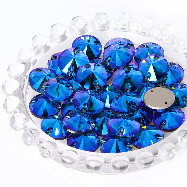 Indicolite Shimmer Rivoli Shape High Quality Glass Sew-on Rhinestones WholesaleRhinestone