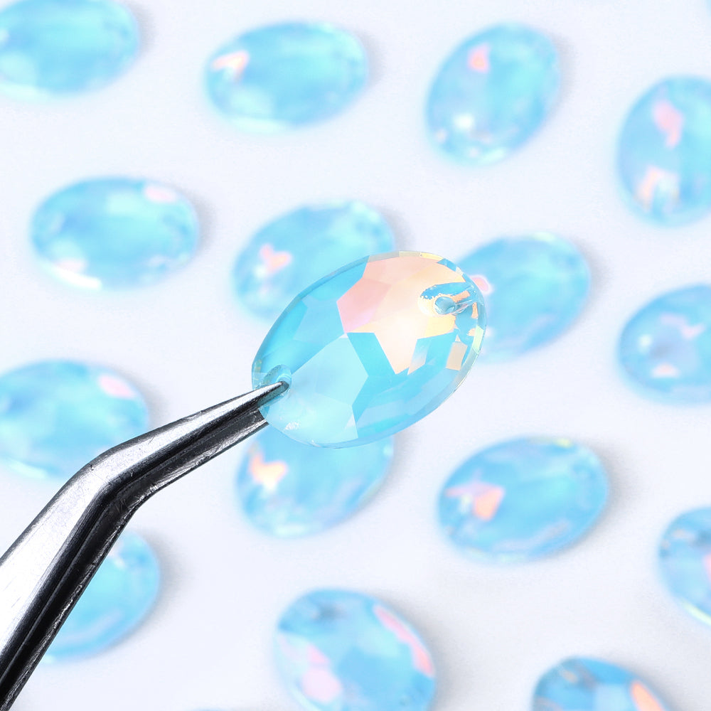 Aquamarine AM Oval Shape High Quality Glass Sew-on Rhinestones WholesaleRhinestone
