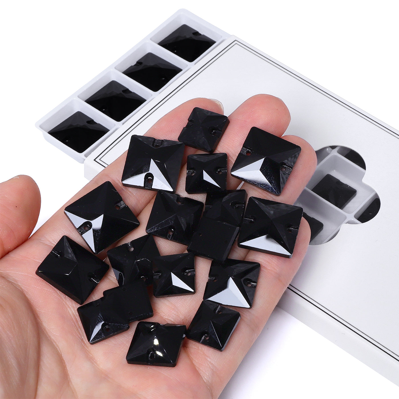 Mixed Sizes Jet Square Shape High Quality Glass Sew-on Rhinestones