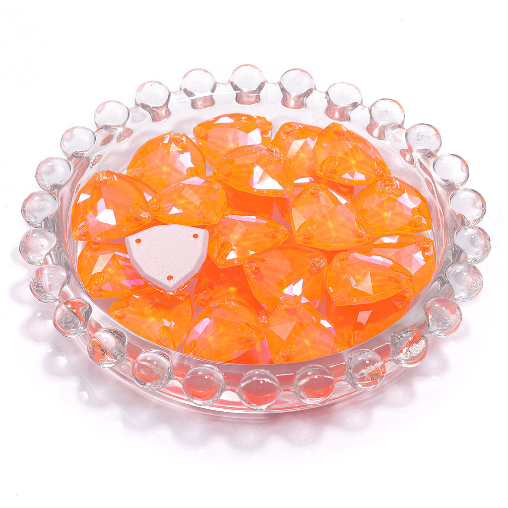 Electric Neon Orange Yellow Trilliant Shape High Quality Glass Sew-on Rhinestones WholesaleRhinestone