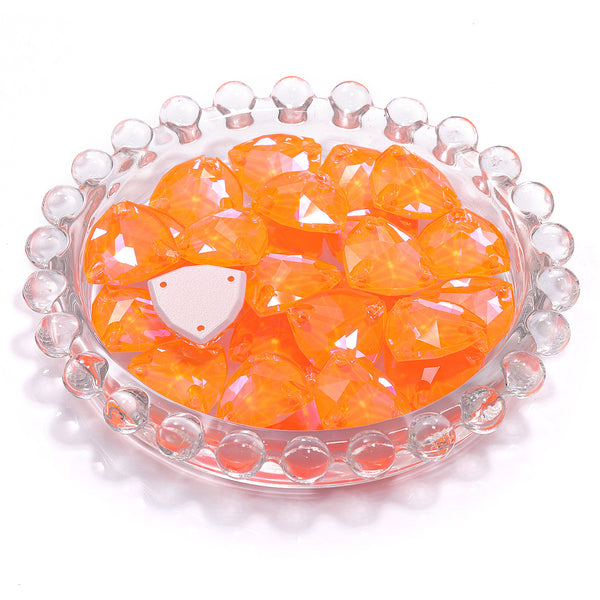 Electric Neon Orange Yellow Trilliant Shape High Quality Glass Sew-on Rhinestones WholesaleRhinestone