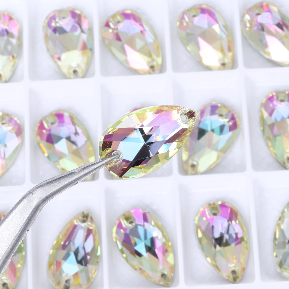 Luminous Green Drop Shape High Quality Glass Sew-on Rhinestones WholesaleRhinestone