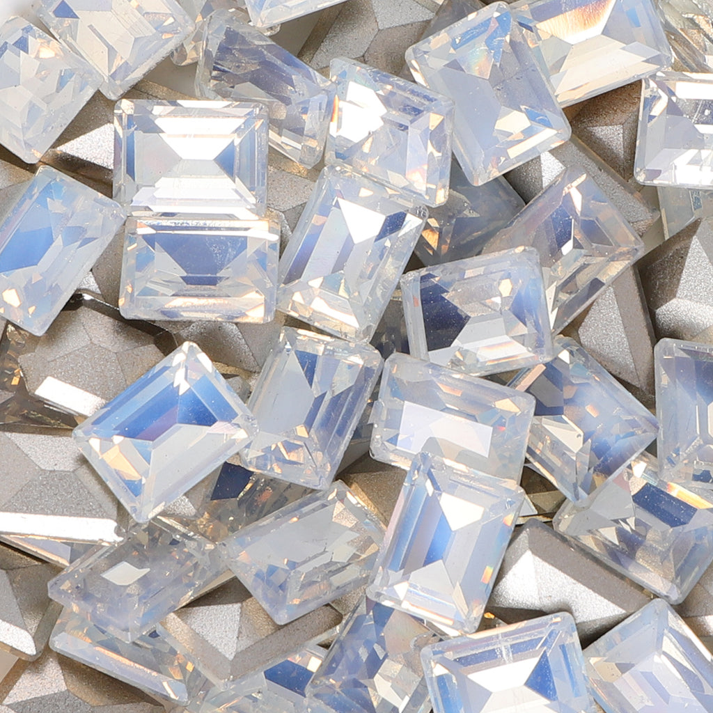 White Opal Rectangle Shape Glass Pointed Back Fancy Rhinestones WholesaleRhinestone