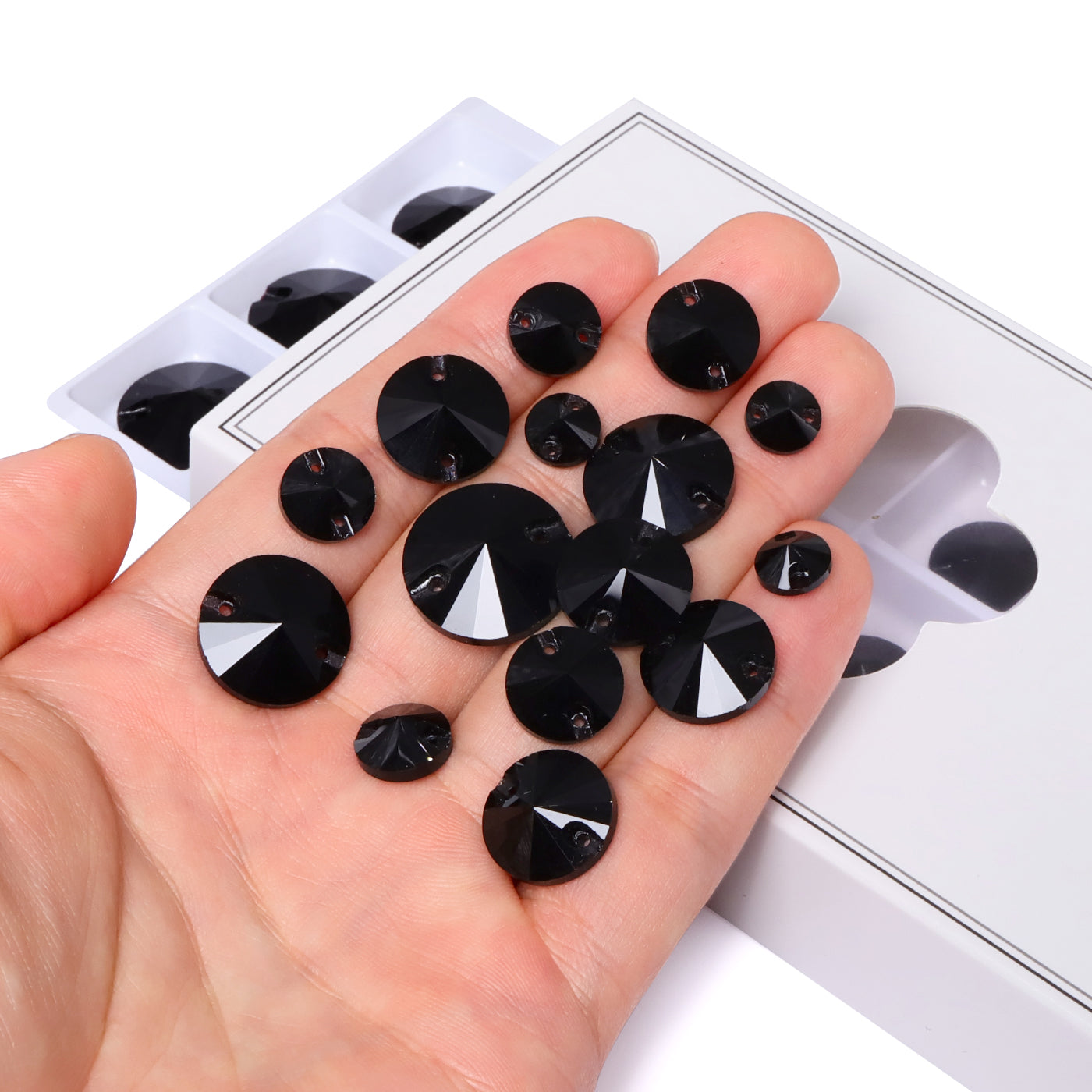 Mixed Sizes Jet Rivoli Shape High Quality Glass Sew-on Rhinestones WholesaleRhinestone