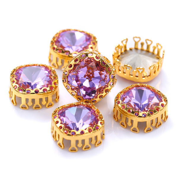 Violet Cushion Square Shape High-Quality Glass Sew-on Nest Hollow Claw Rhinestones WholesaleRhinestone
