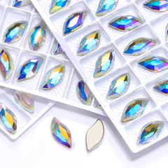 Crystal AB Diamond Leaf Shape High Quality Glass Beveled Flat Back Rhinestones