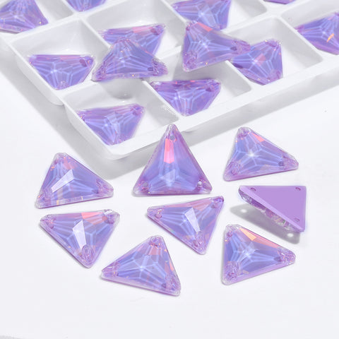 Lavender AM Triangle Shape High Quality Glass Sew-on Rhinestones