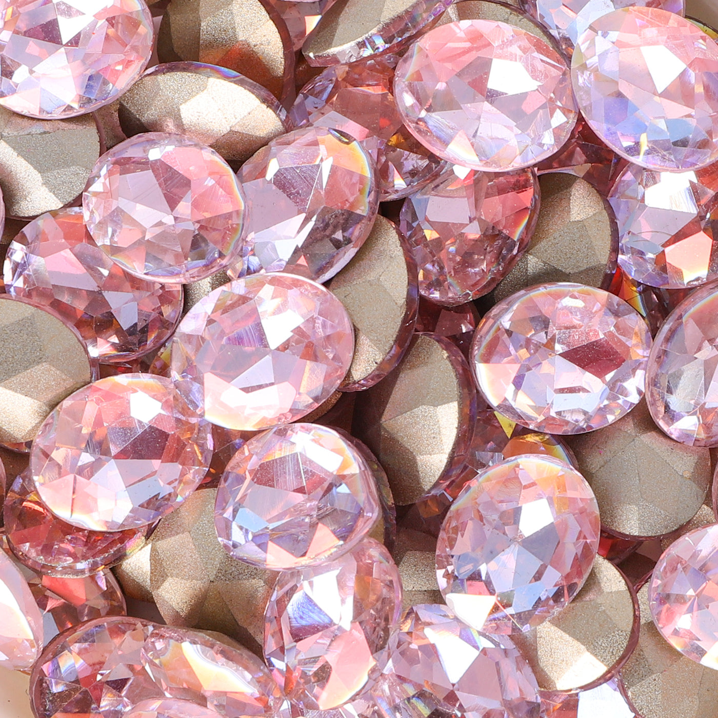 Cognac Pink Oval Shape Glass Pointed Back Fancy Rhinestones