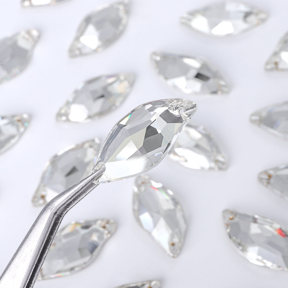 Silver Shade Diamond Leaf Shape High Quality Glass Sew-on Rhinestones WholesaleRhinestone