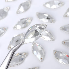 Silver Shade Diamond Leaf Shape High Quality Glass Sew-on Rhinestones