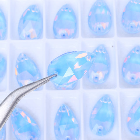 Light Sapphire AM Drop Shape High Quality Glass Sew-on Rhinestones