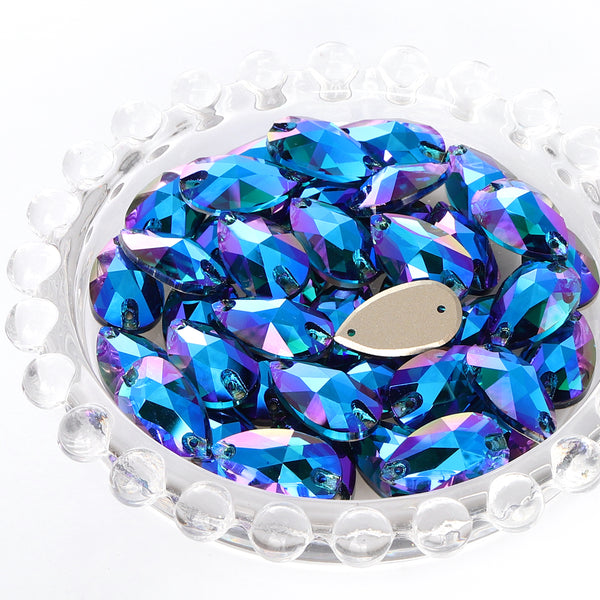 Indicolite Shimmer Drop Shape High Quality Glass Sew-on Rhinestones WholesaleRhinestone
