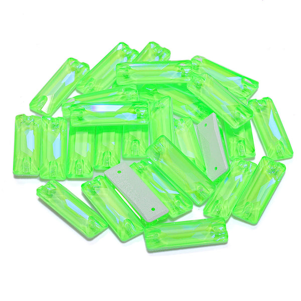 Electric Neon Peridot Cosmic Baguette Shape High Quality Glass Sew-on Rhinestones WholesaleRhinestone