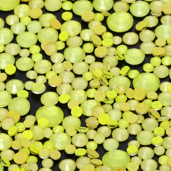 Mixed Sizes Neon Yellow Rose Glass Flat Back Rhinestones For Nail Art WholesaleRhinestone
