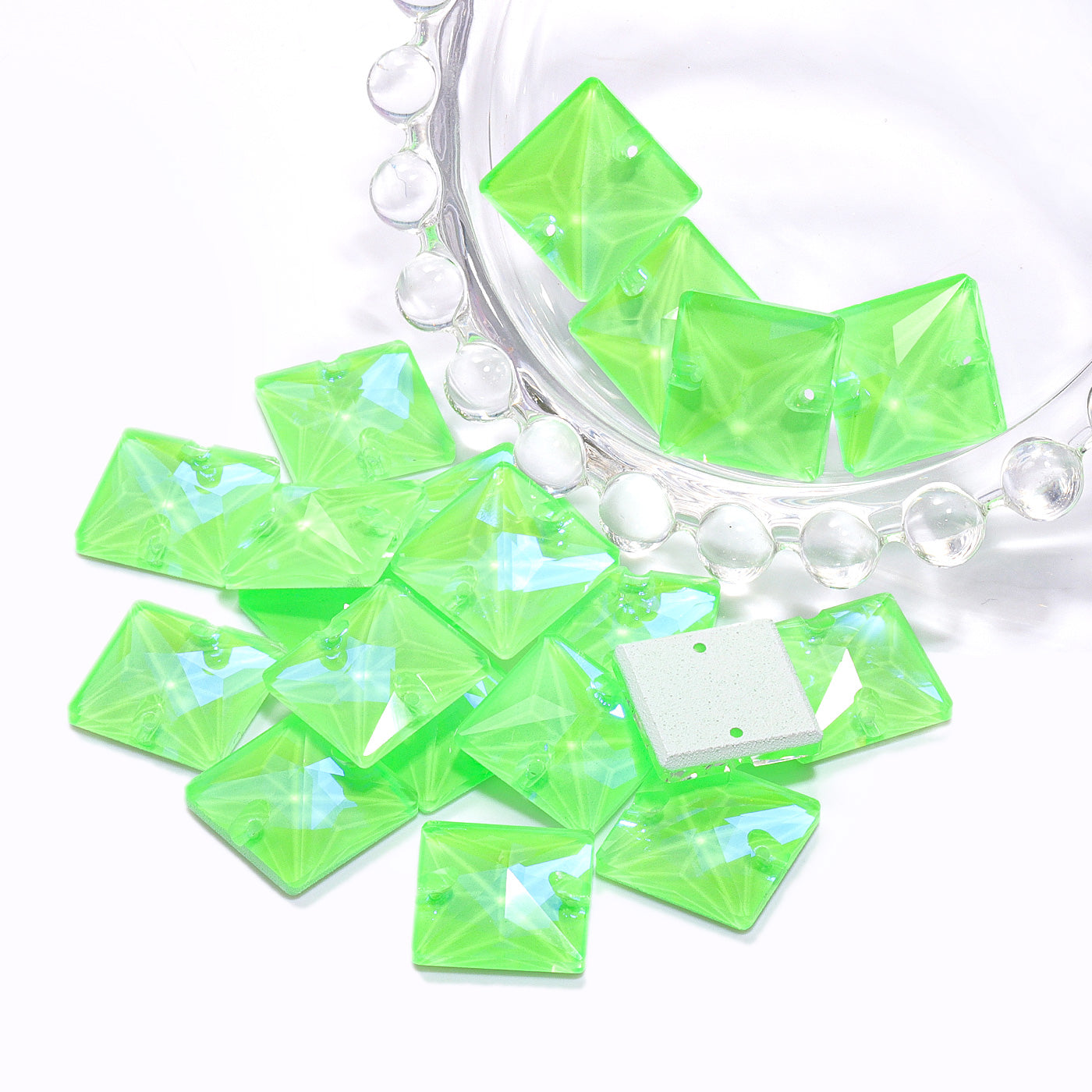 Electric Neon Peridot Square Shape High Quality Glass Sew-on Rhinestones